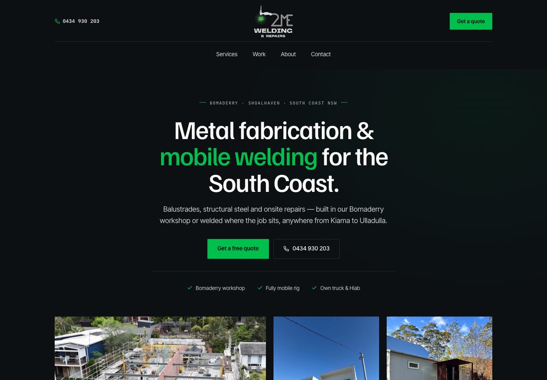 2ME Welding website homepage