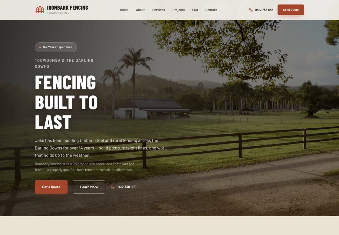Ironbark Fencing website homepage