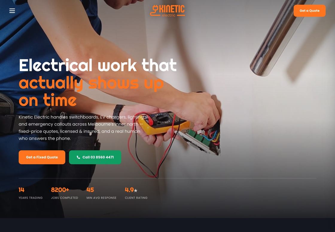 Kinetic Electric website homepage