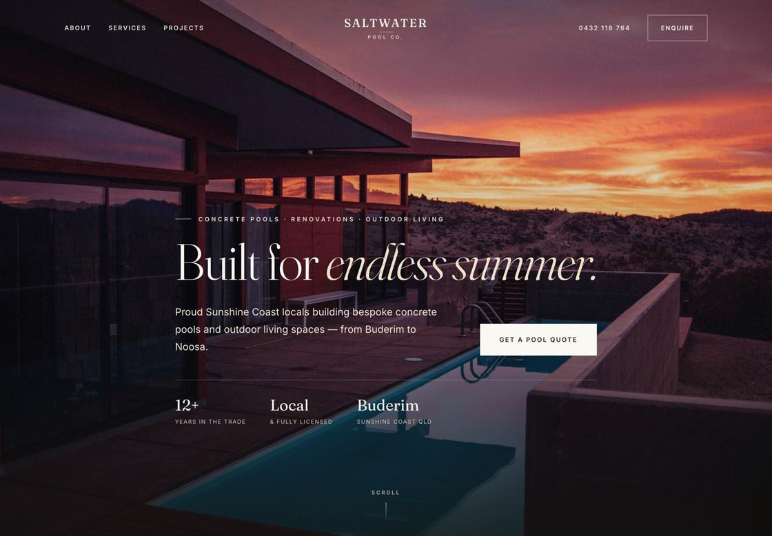 Saltwater Pool Co. website homepage