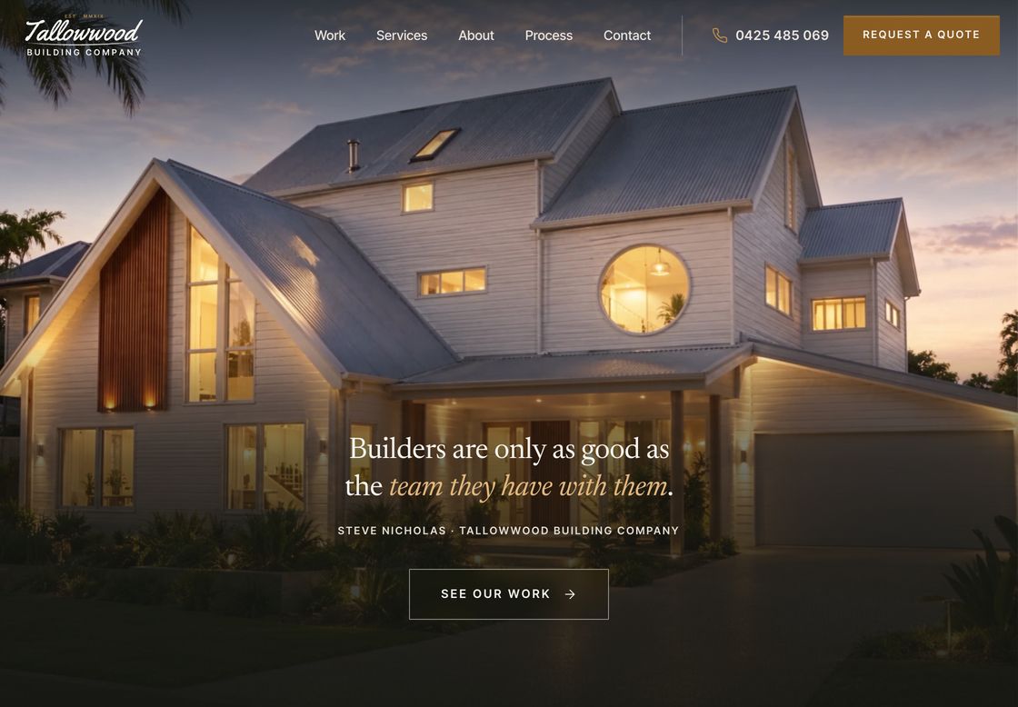 Tallowwood Building Company website homepage